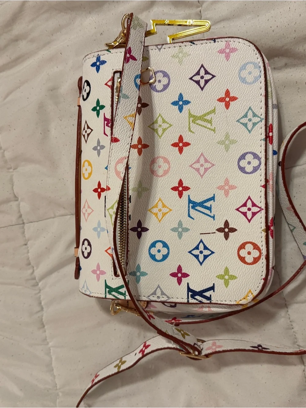 Multicolor Monogram White Canvas Shoulder Bag
